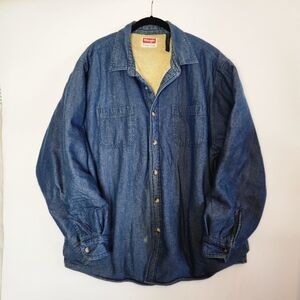 Wrangler Button Up Mens XL Vintage Denim Sherpa Lined Winter Jacket Western Wear